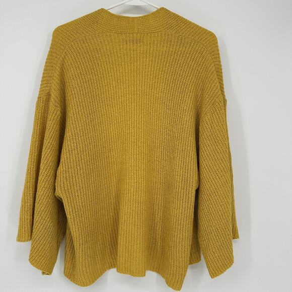 Anthropologie Yellow Waffle Knit Open Front Cardigan Sweater Boho Academia - Picture 8 of 9